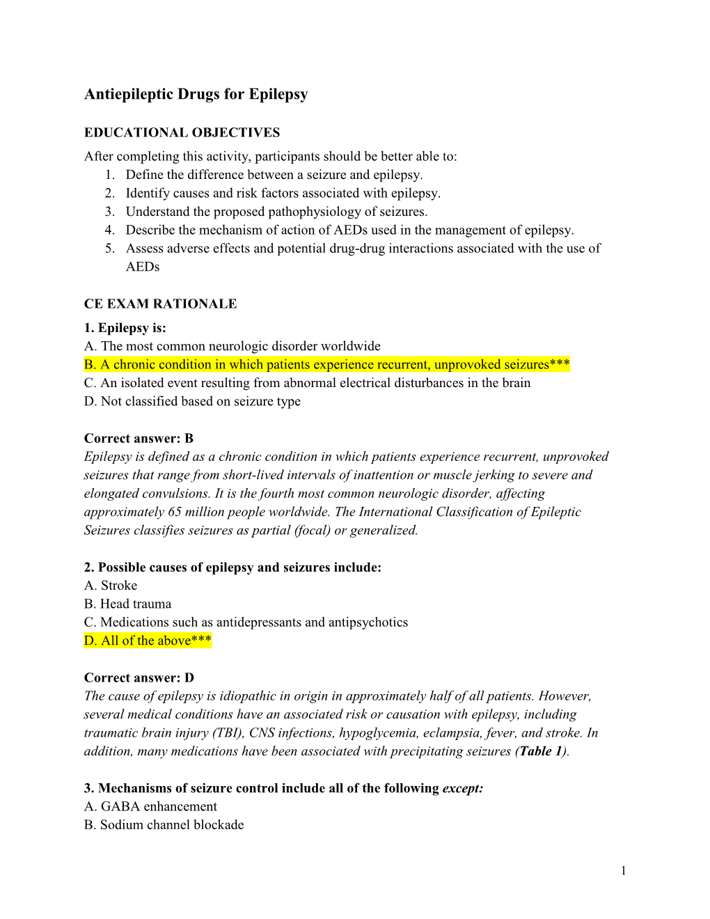 Antiepileptic Drugs for Epilepsy