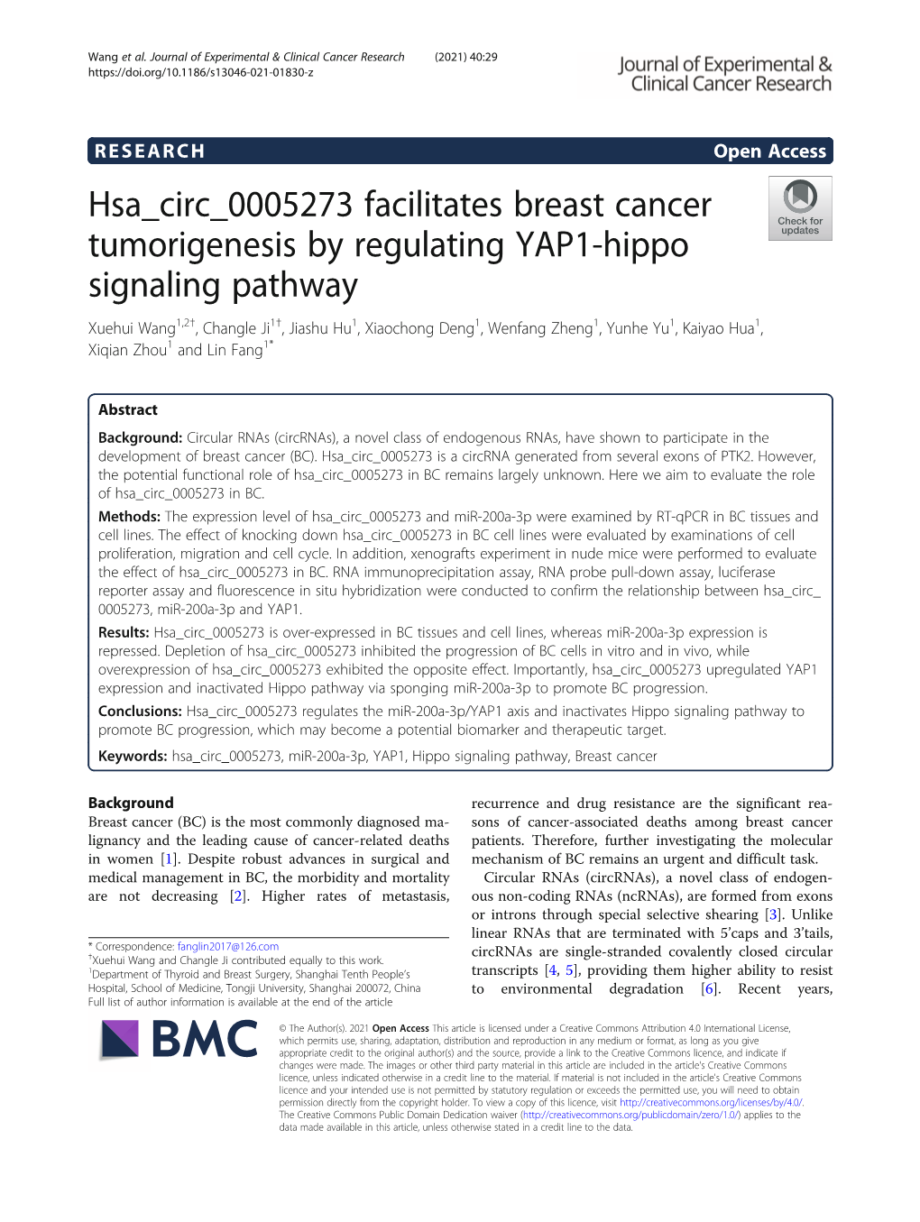 Hsa Circ 0005273 Facilitates Breast Cancer Tumorigenesis by Regulating