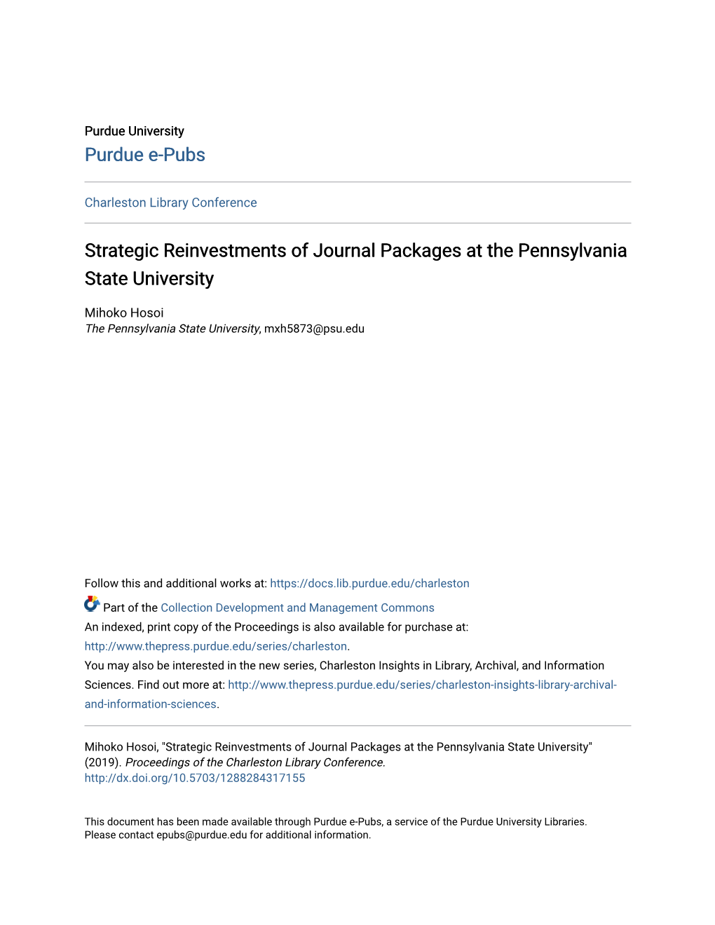 Strategic Reinvestments of Journal Packages at the Pennsylvania State University