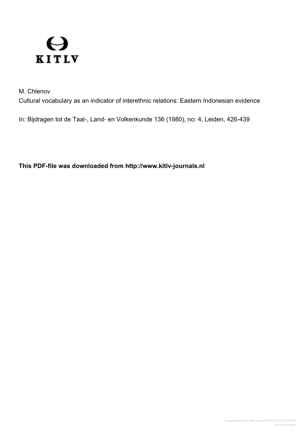 M. Chlenov Cultural Vocabulary As an Indicator of Interethnic Relations: Eastern Indonesian Evidence