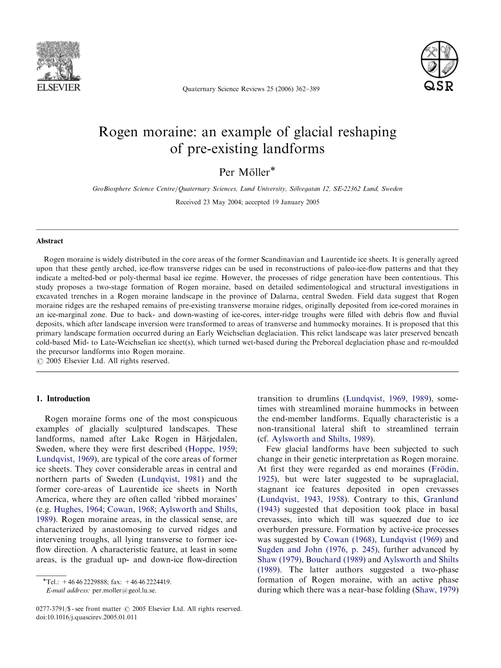 Rogen Moraine: an Example of Glacial Reshaping of Pre-Existing Landforms