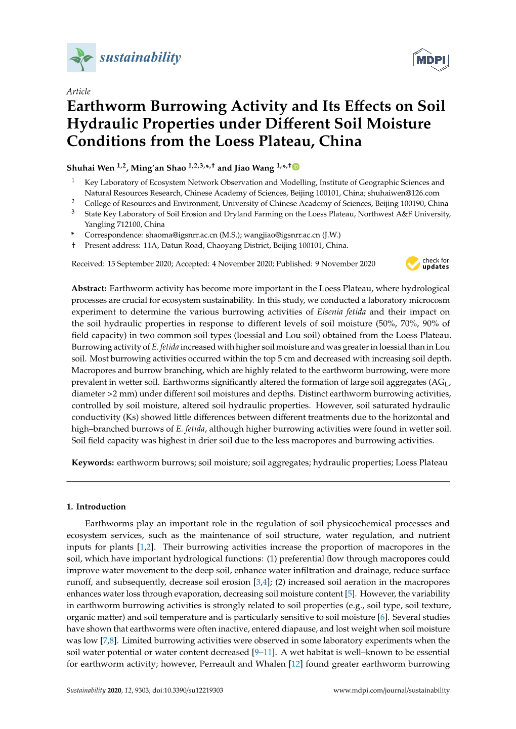 Earthworm Burrowing Activity and Its Effects on Soil Hydraulic Properties