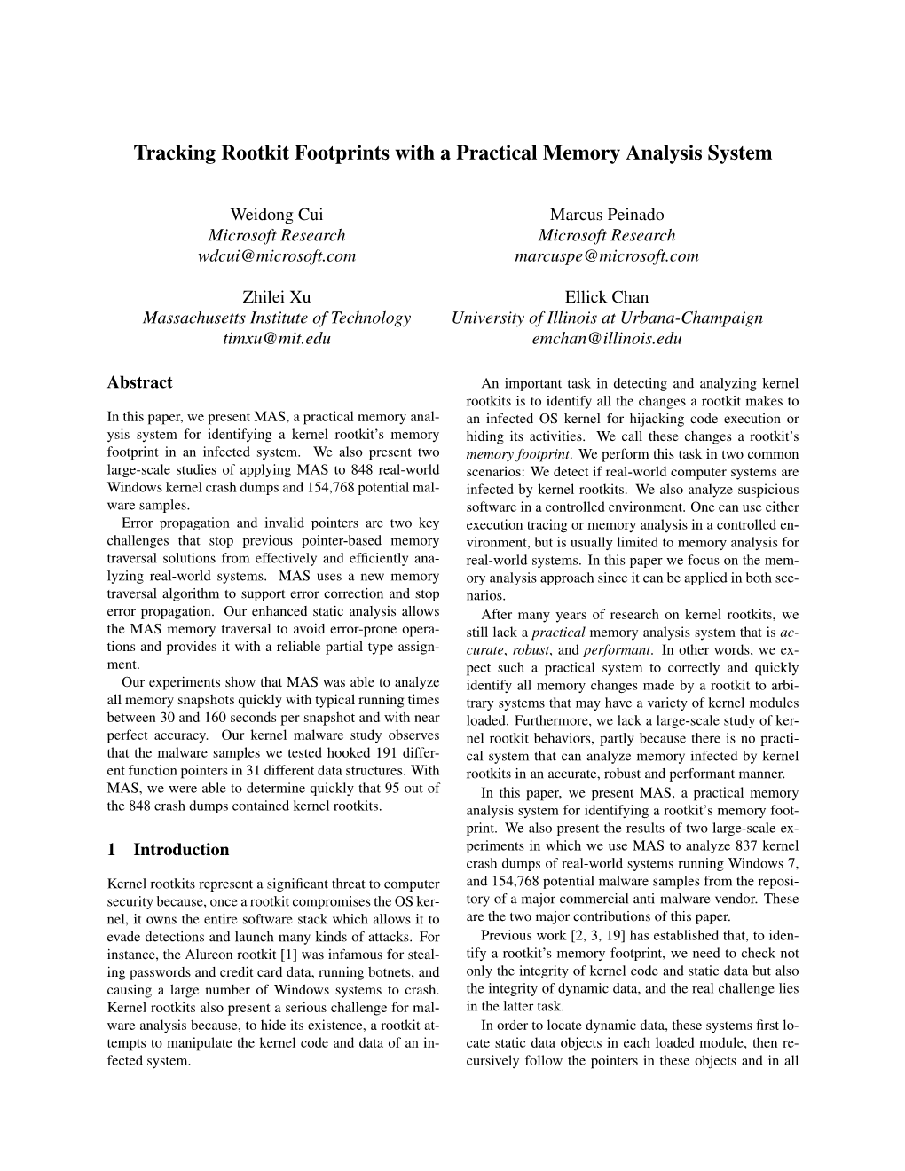 Tracking Rootkit Footprints with a Practical Memory Analysis System