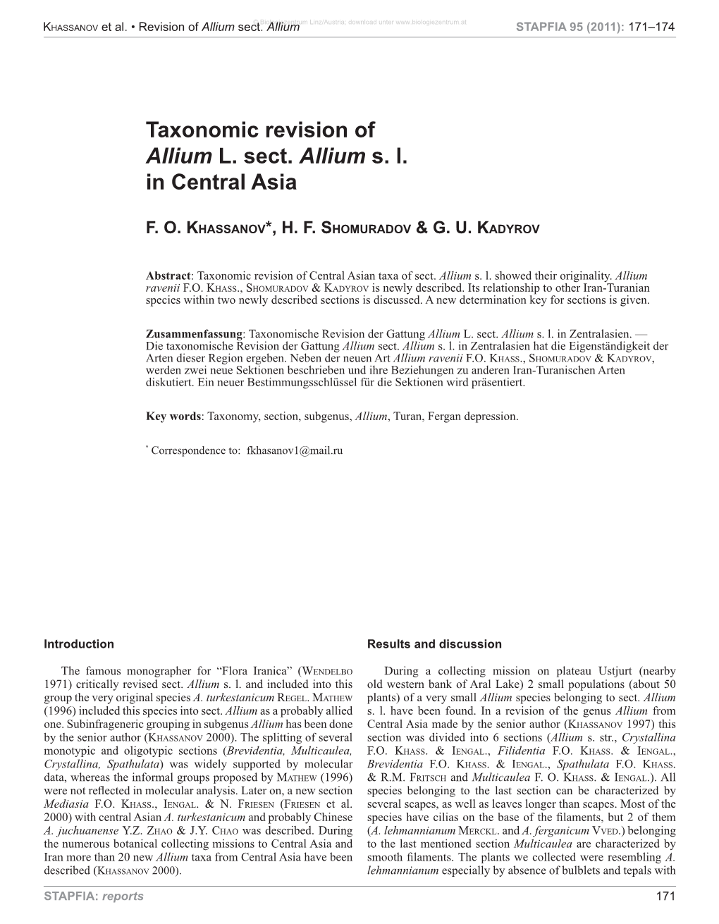 Taxonomic Revision of Allium L. Sect. Allium S. L. in Central Asia