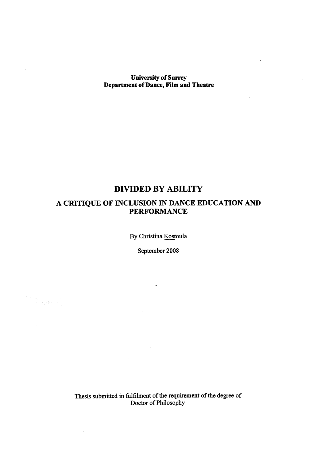 Divided by Ability a Critique of Inclusion in Dance Education and Performance