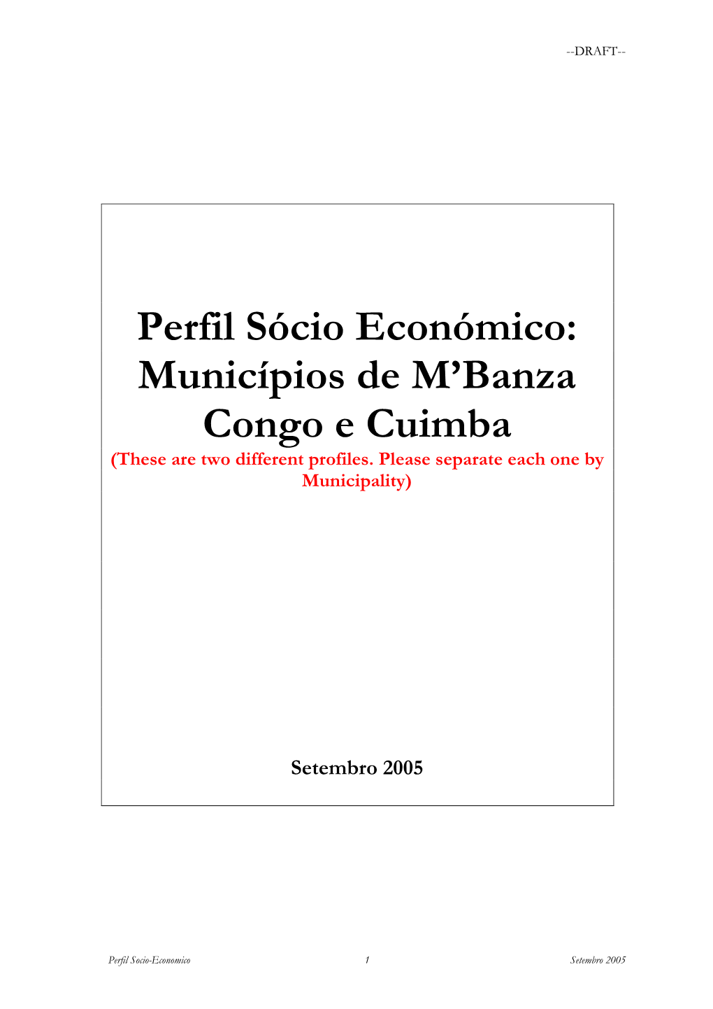 Perfil Sócio Económico: Municípios De M'banza Congo E Cuimba