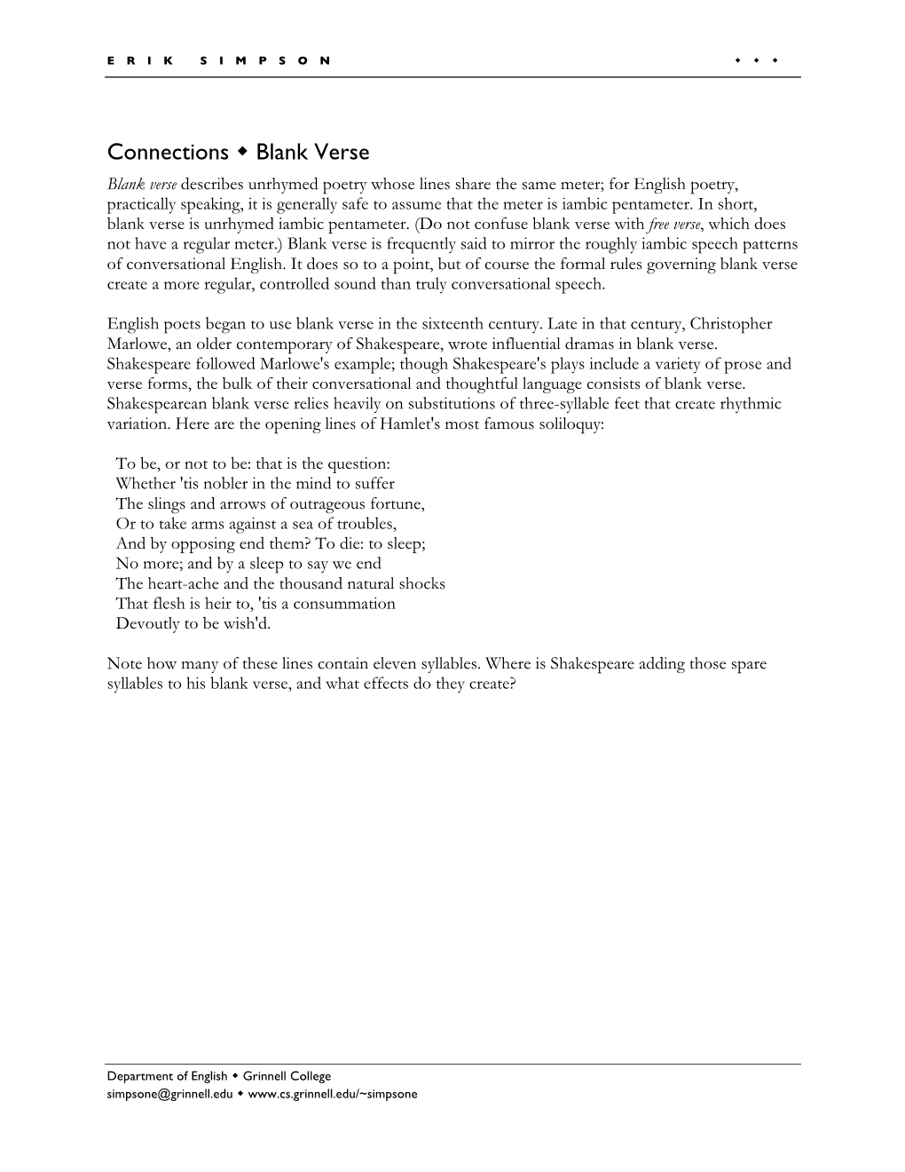 Connections Blank Verse