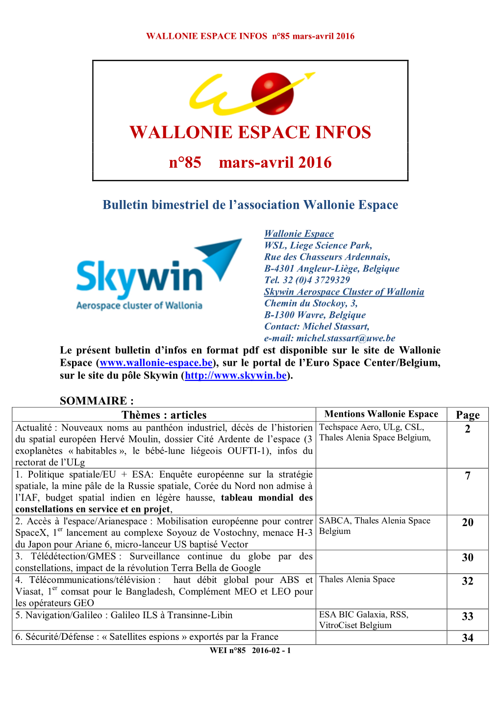 WALLONIE ESPACE INFOS N 44 Mai-Juin 2009