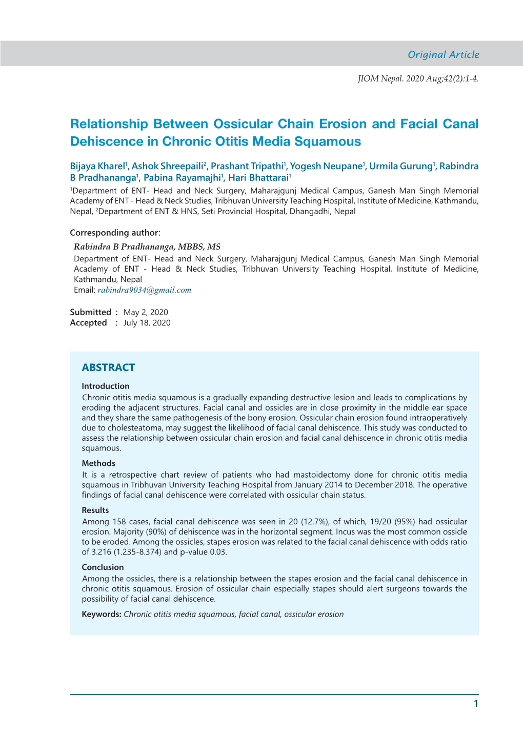 Relationship Between Ossicular Chain Erosion and Facial Canal Dehiscence in Chronic Otitis Media Squamous