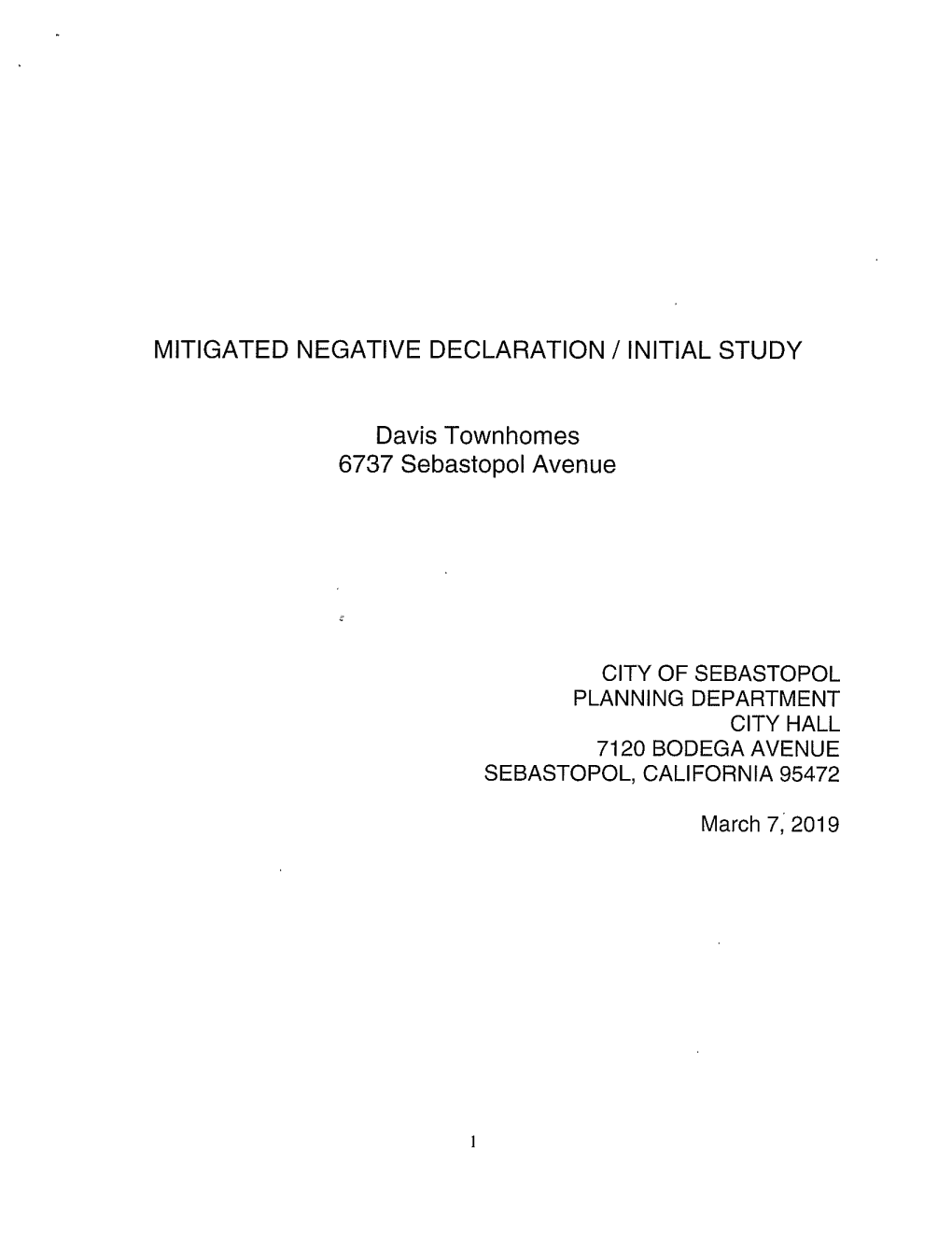 Mitigated Negative Declaration/Initial Study with Exhibits