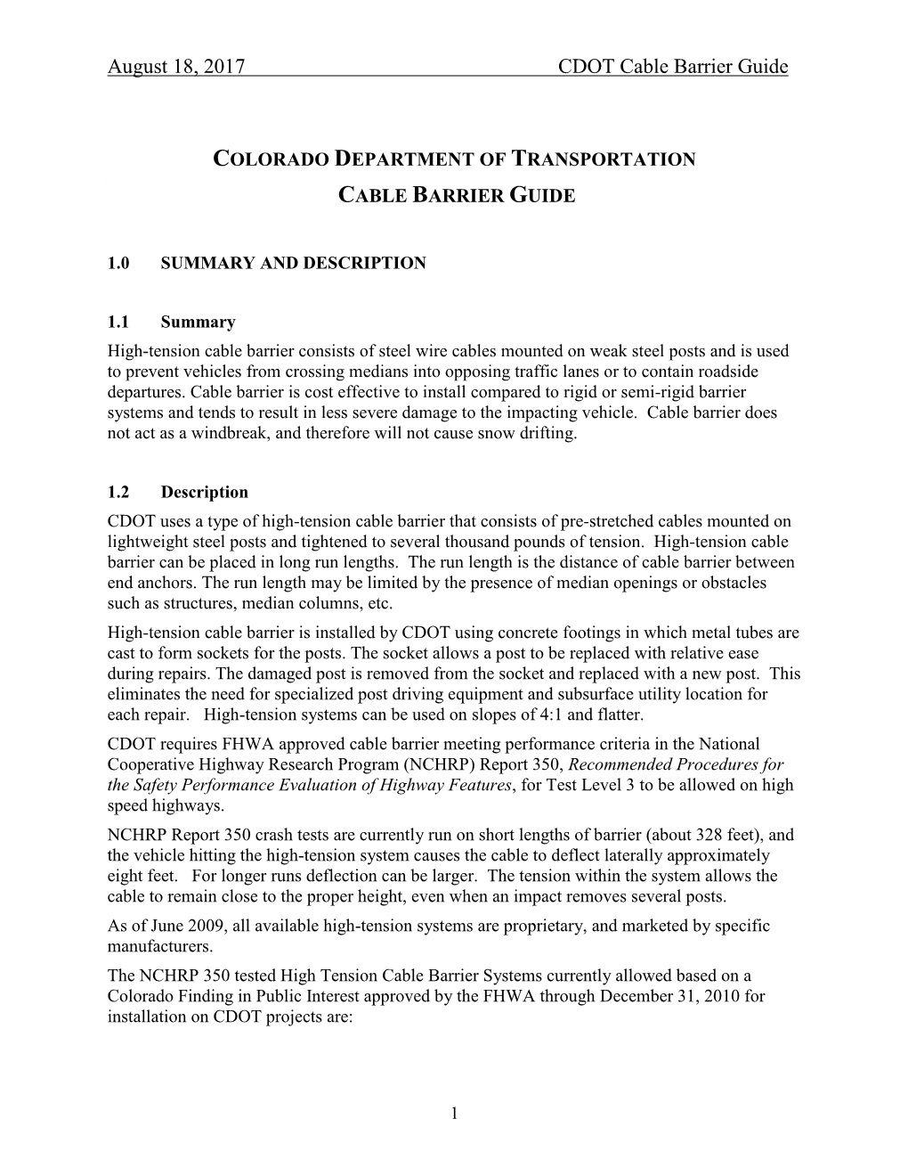 CDOT Cable Barrier Guide 2017