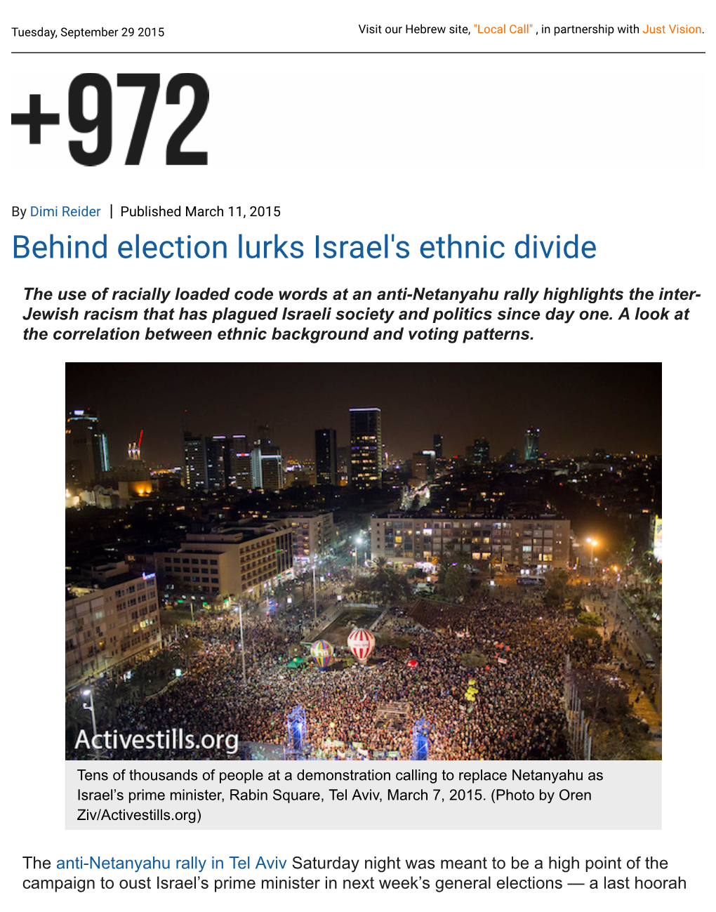 Behind Election Lurks Israel's Ethnic Divide