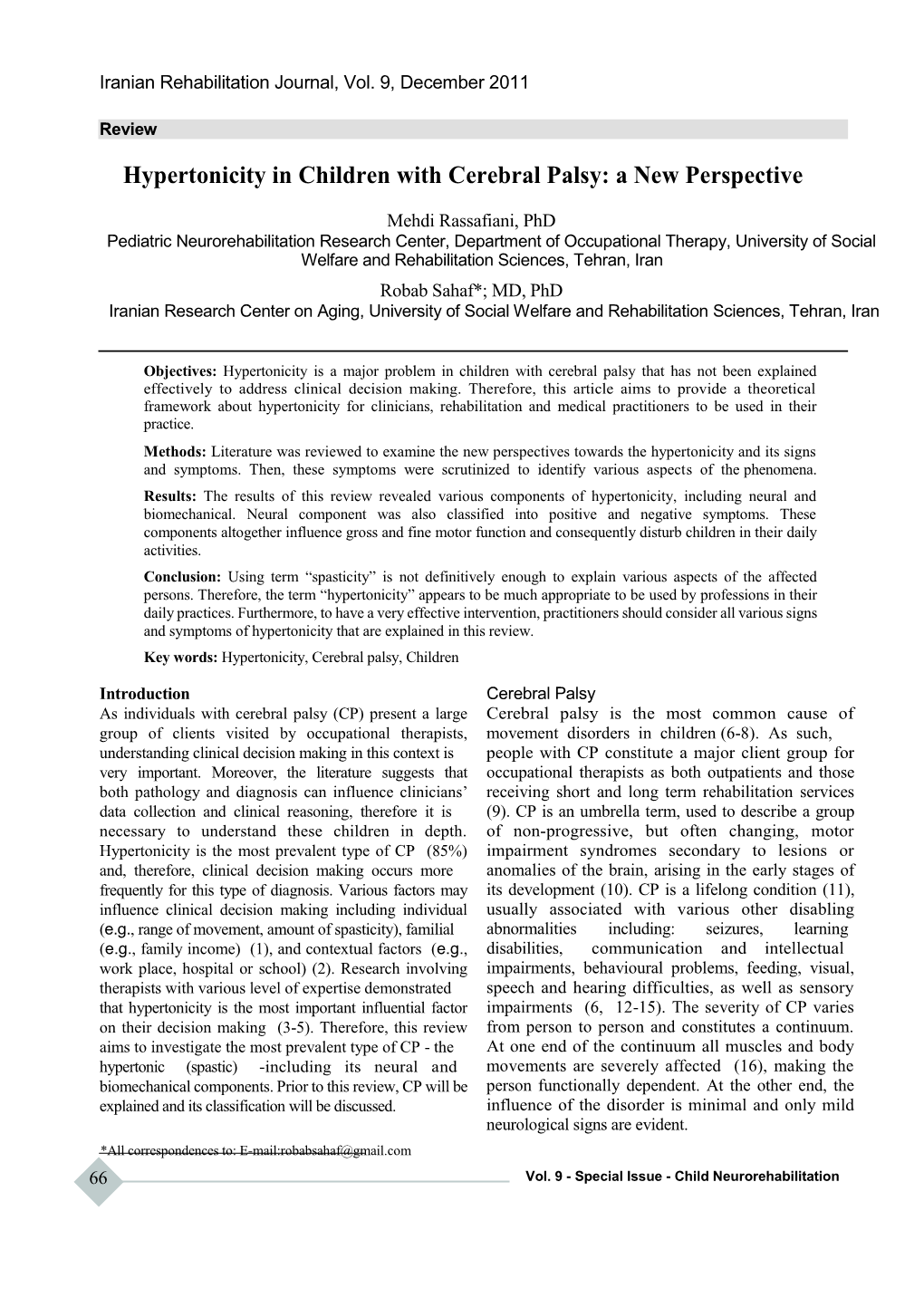 Hypertonicity in Children with Cerebral Palsy: a New Perspective