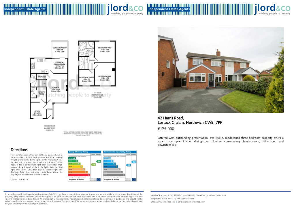 42 Harris Road, Lostock Gralam, Northwich CW9 7PF £175,000