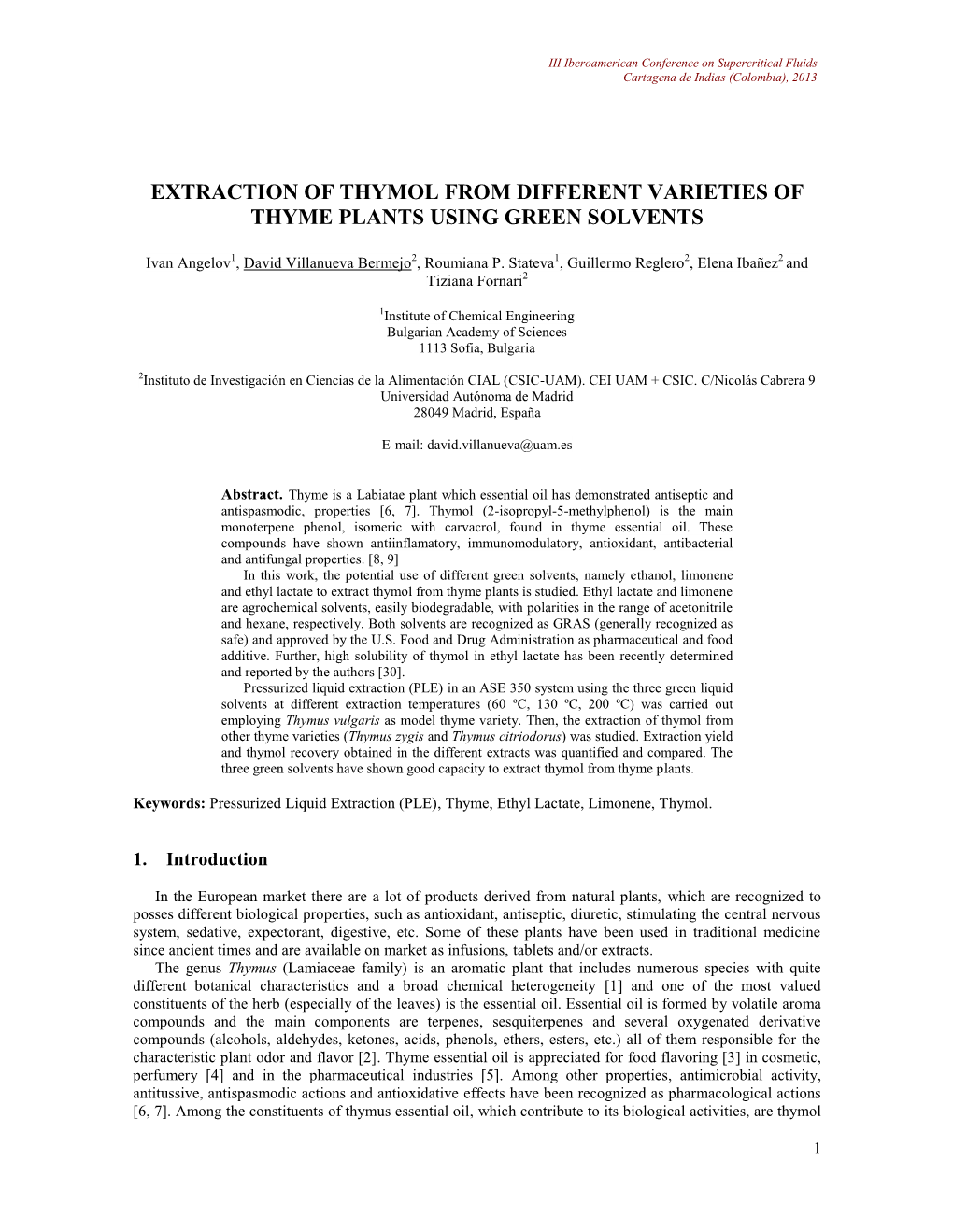 Extraction of Thymol from Different Varieties of Thyme Plants Using Green Solvents