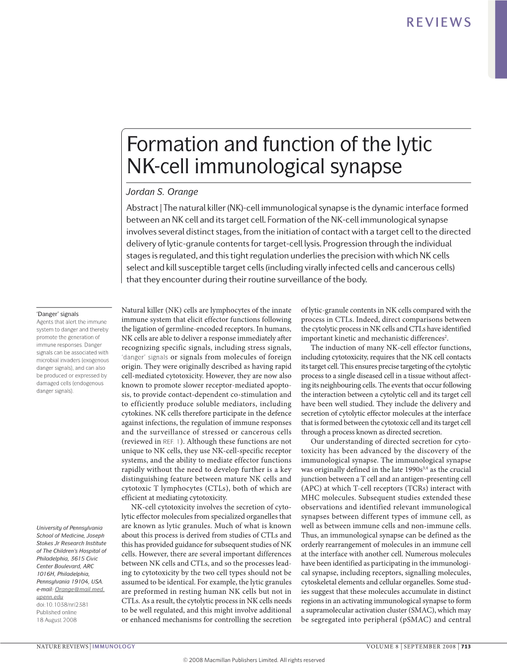 Formation and Function of the Lytic NK‑Cell Immunological Synapse