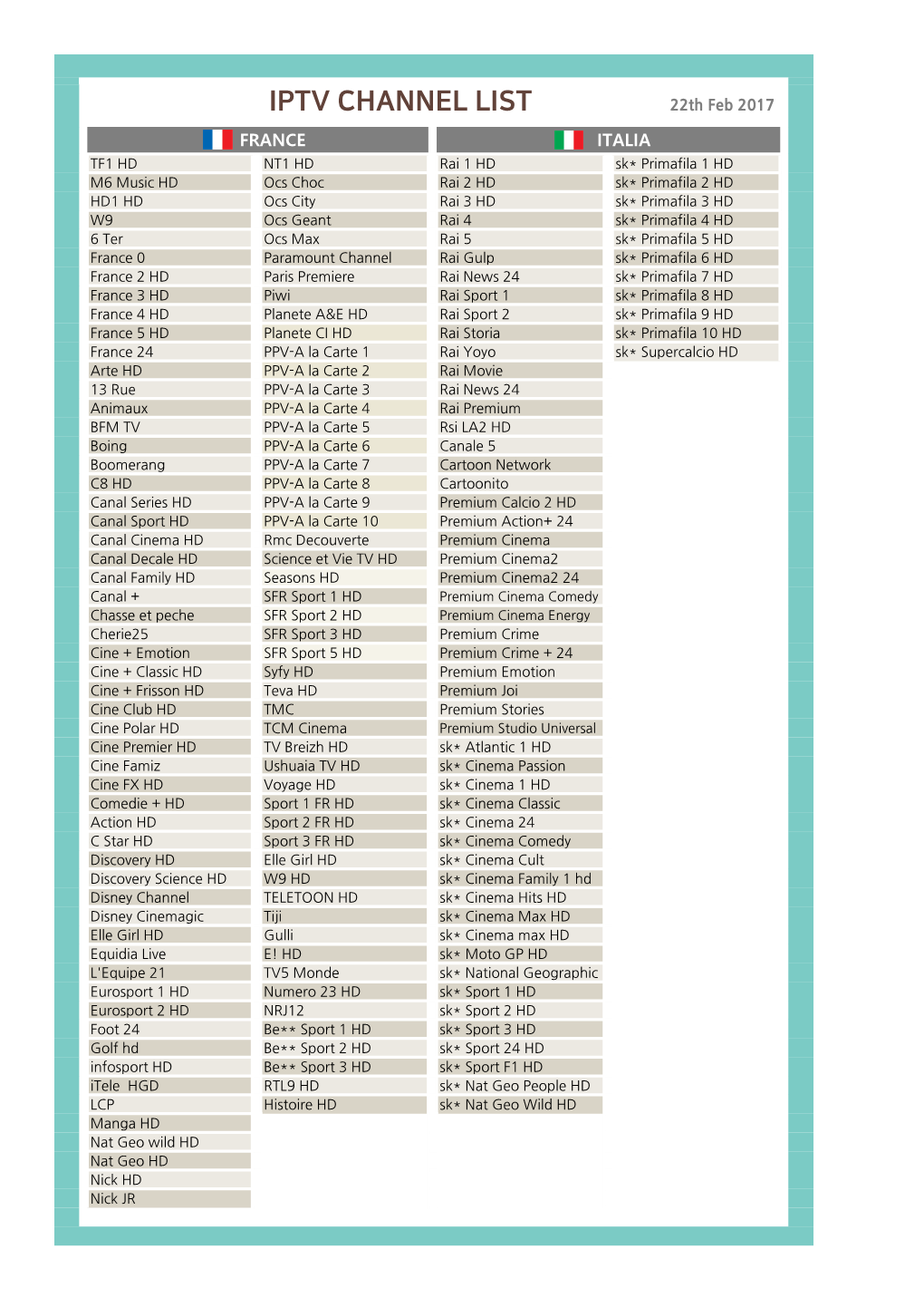 Iptv Channel List