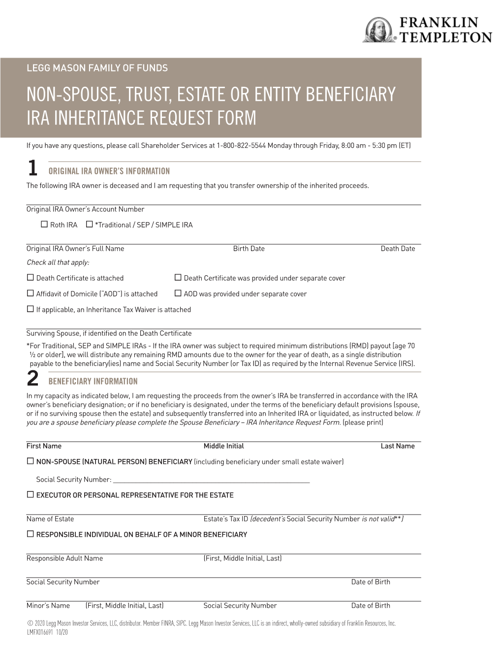 Legg Mason Non-Spouse, Trust, Estate, Or Entity Beneficiary IRA