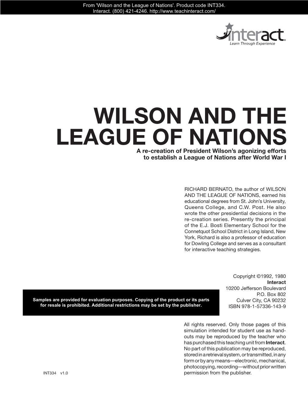 Wilson and the League of Nations'