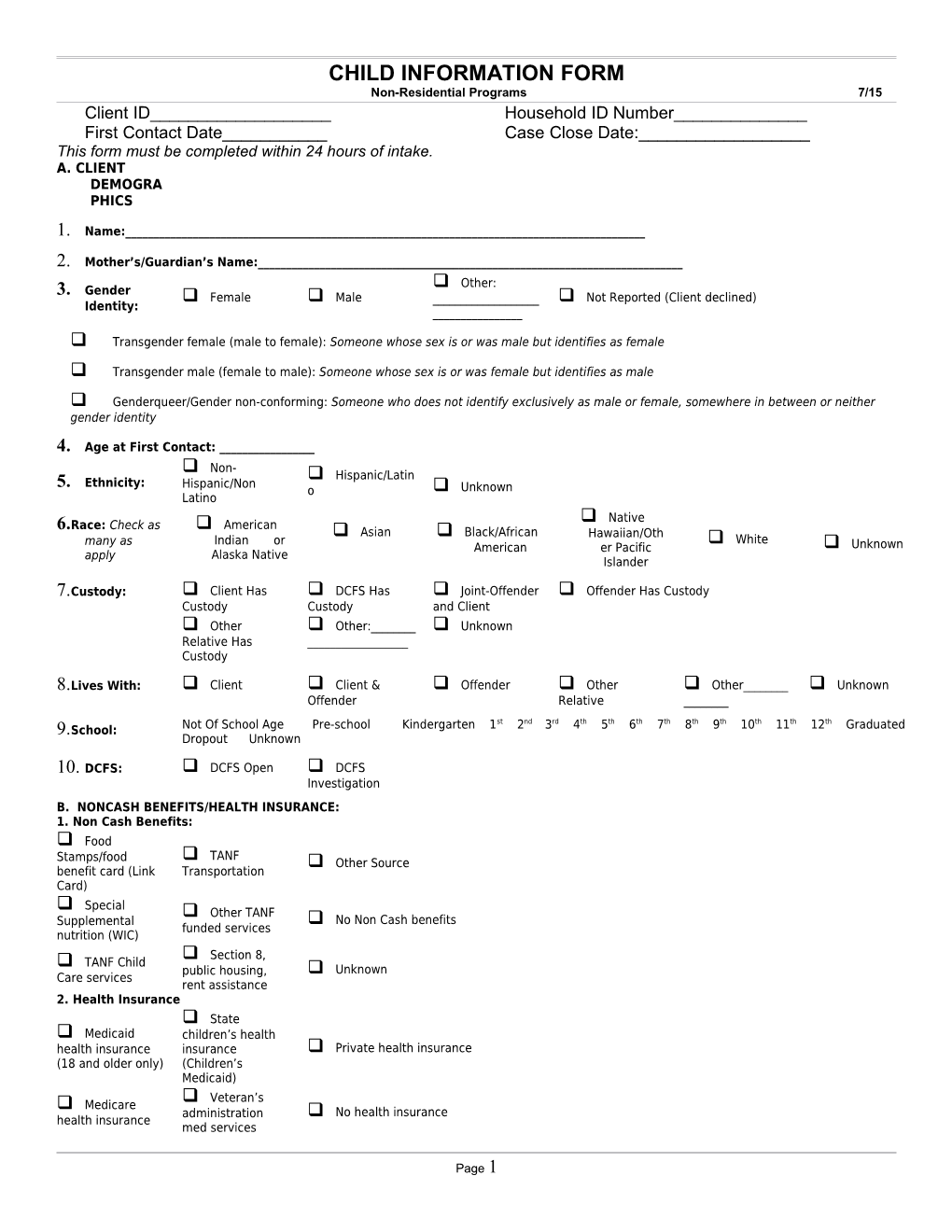 Child Information Form Client ID#______