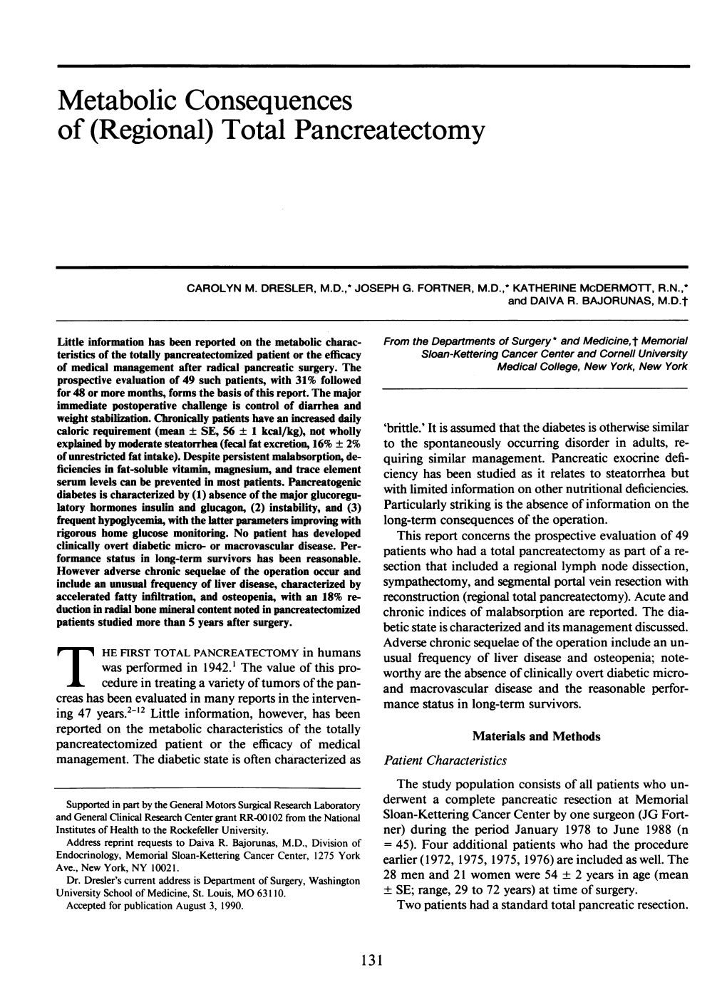 Of (Regional) Total Pancreatectomy