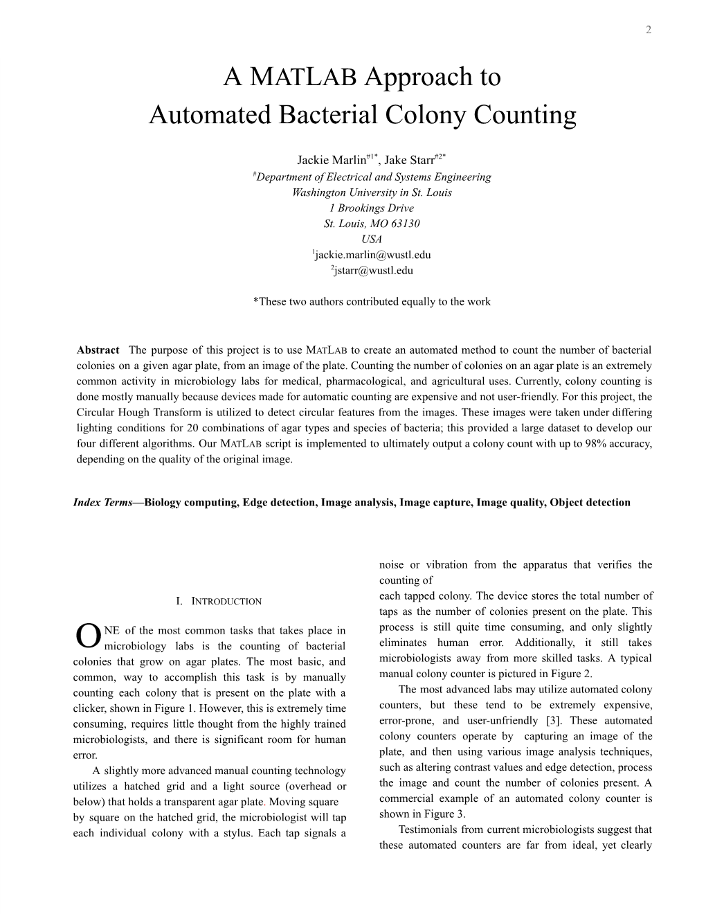 A M at L AB Approach to Automated Bacterial Colony Counting