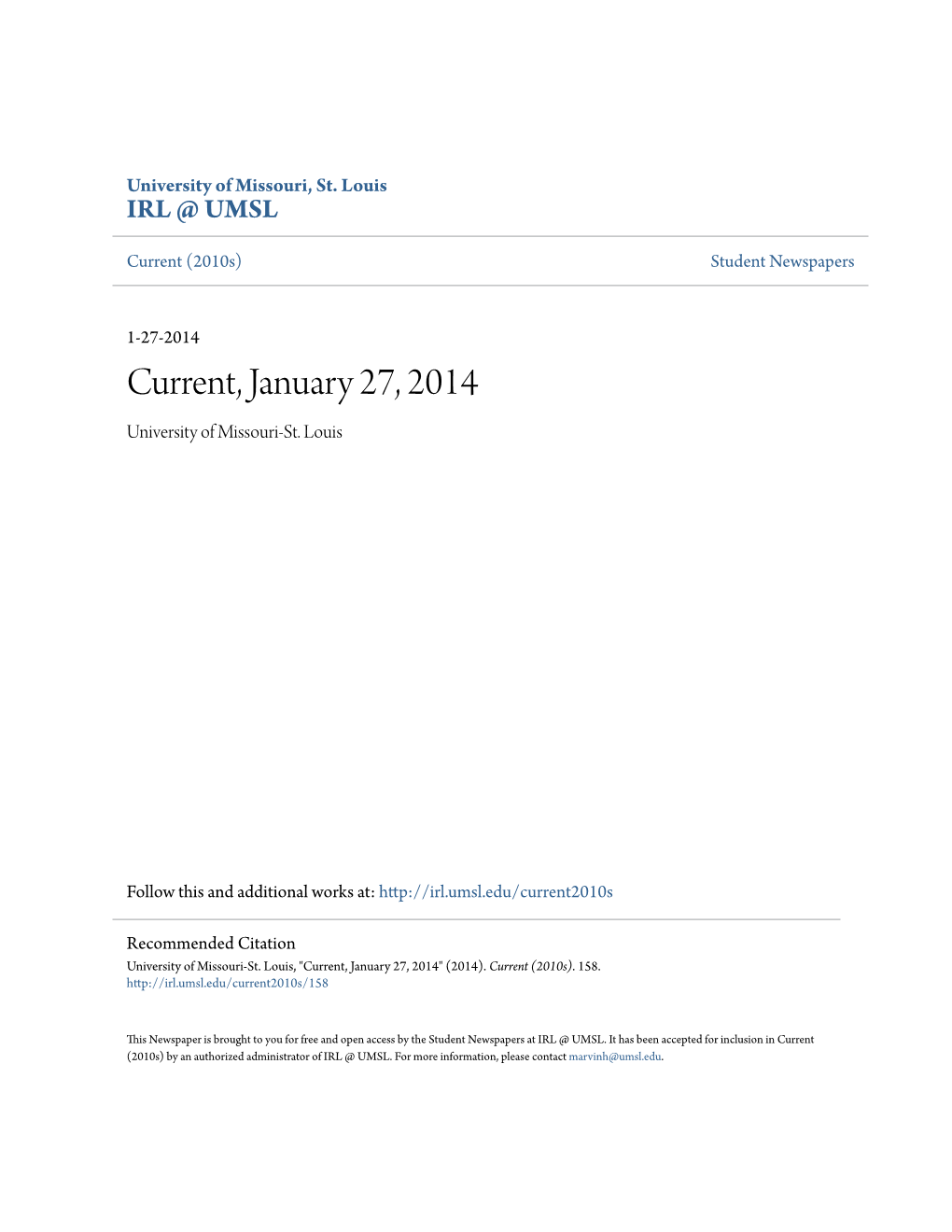 Current, January 27, 2014 University of Missouri-St