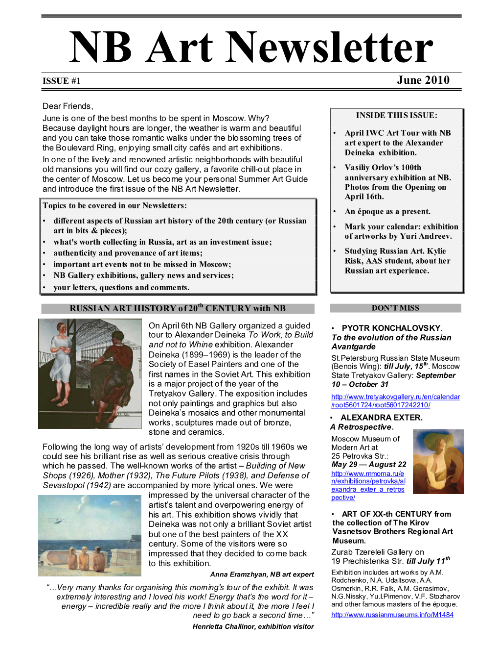 NB Art Newsletter ISSUE #1 June 2010