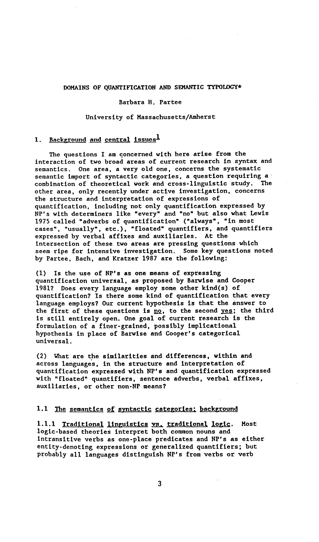 DOMAINS of QUANTIFICATION and SEMANTIC TYPOI.DGY* Barbara