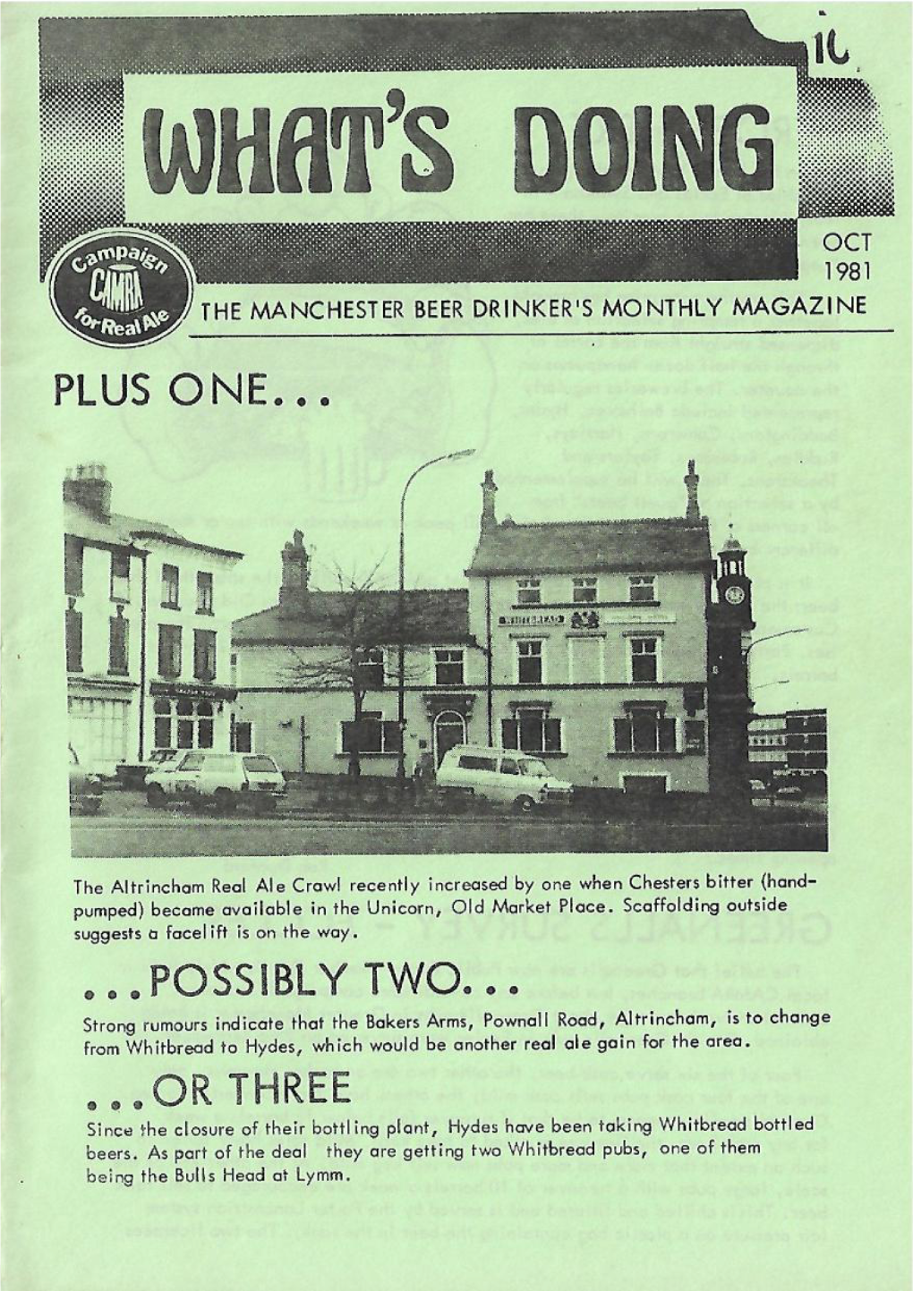 WHAT's DOING SABER Ren Et 1981 AL T H E MANCHESTER B E E R DRINKER's MONTHLY MAGAZINE