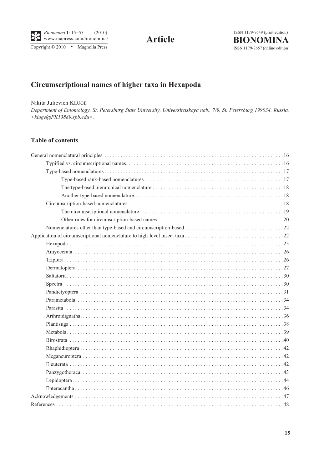 Circumscriptional Names of Higher Taxa in Hexapoda