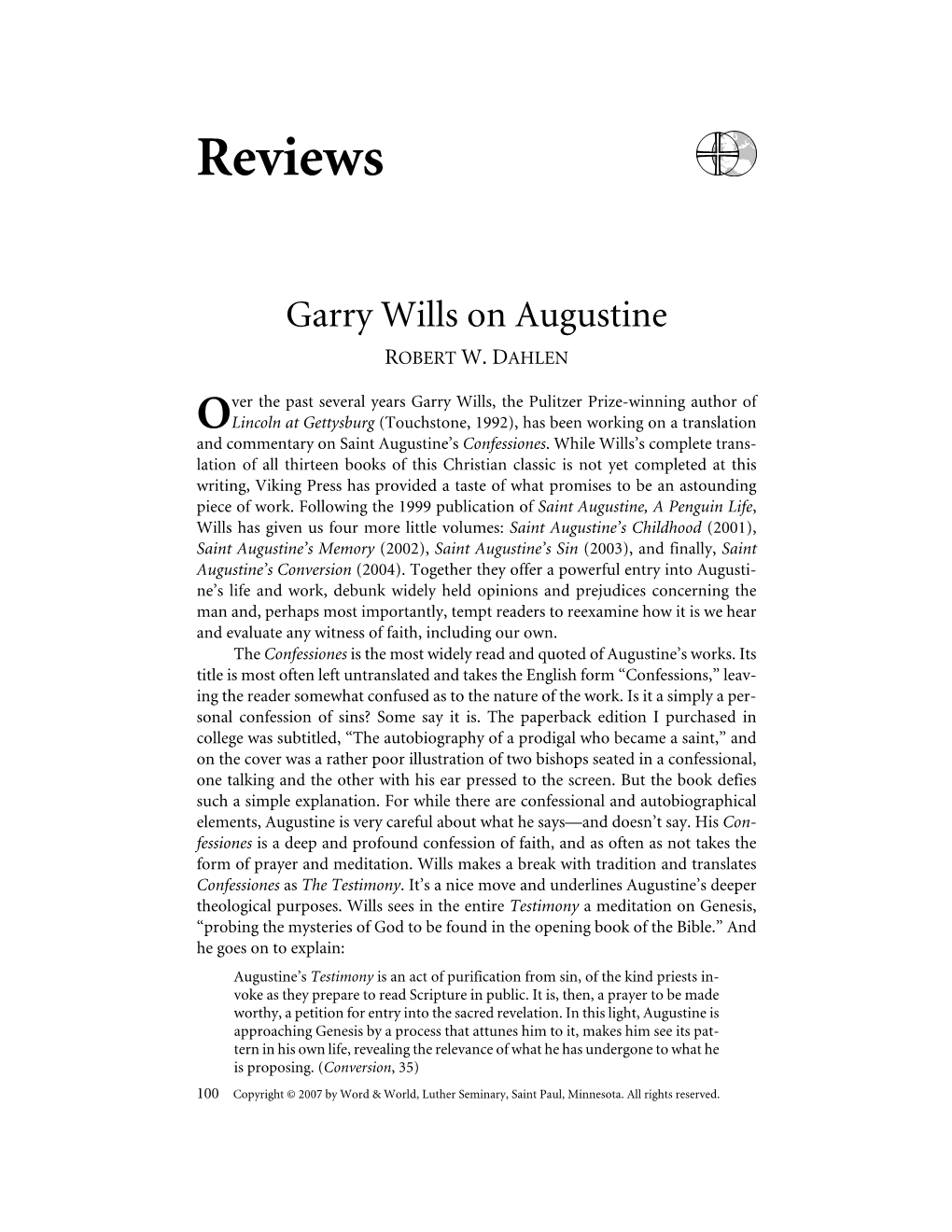 Garry Wills on Augustine ROBERT W