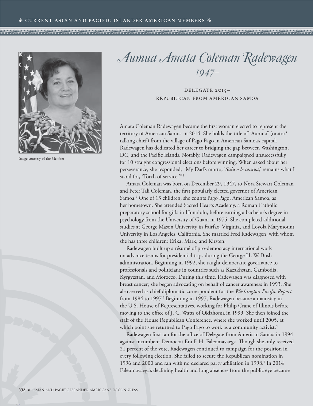 Aumua Amata Coleman Radewagen 1947–