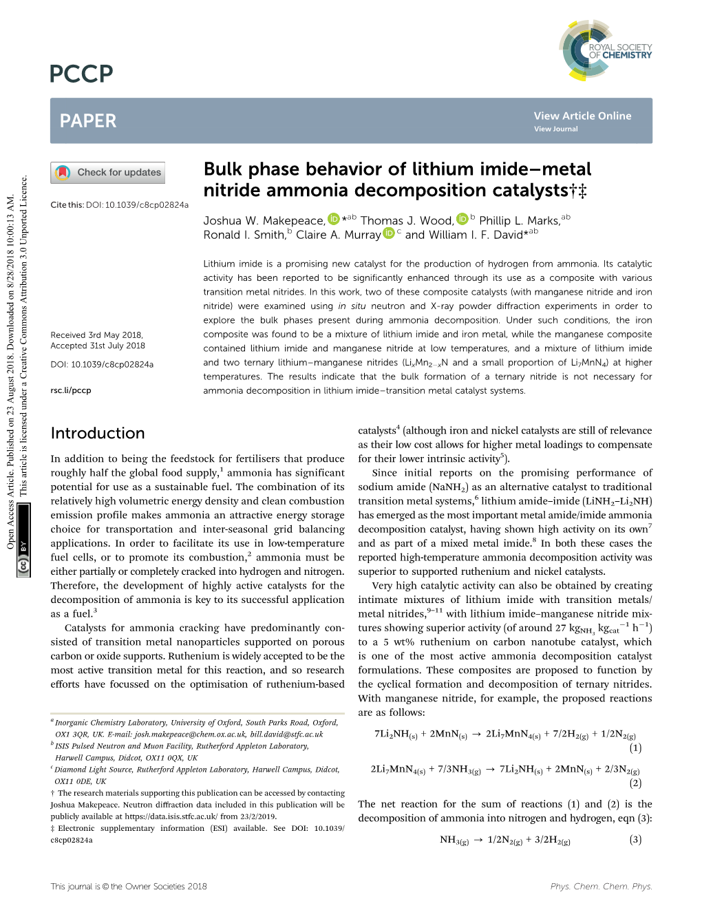 Metal Nitride Ammonia Decomposition Catalysts†‡ Cite This: DOI: 10.1039/C8cp02824a Joshua W