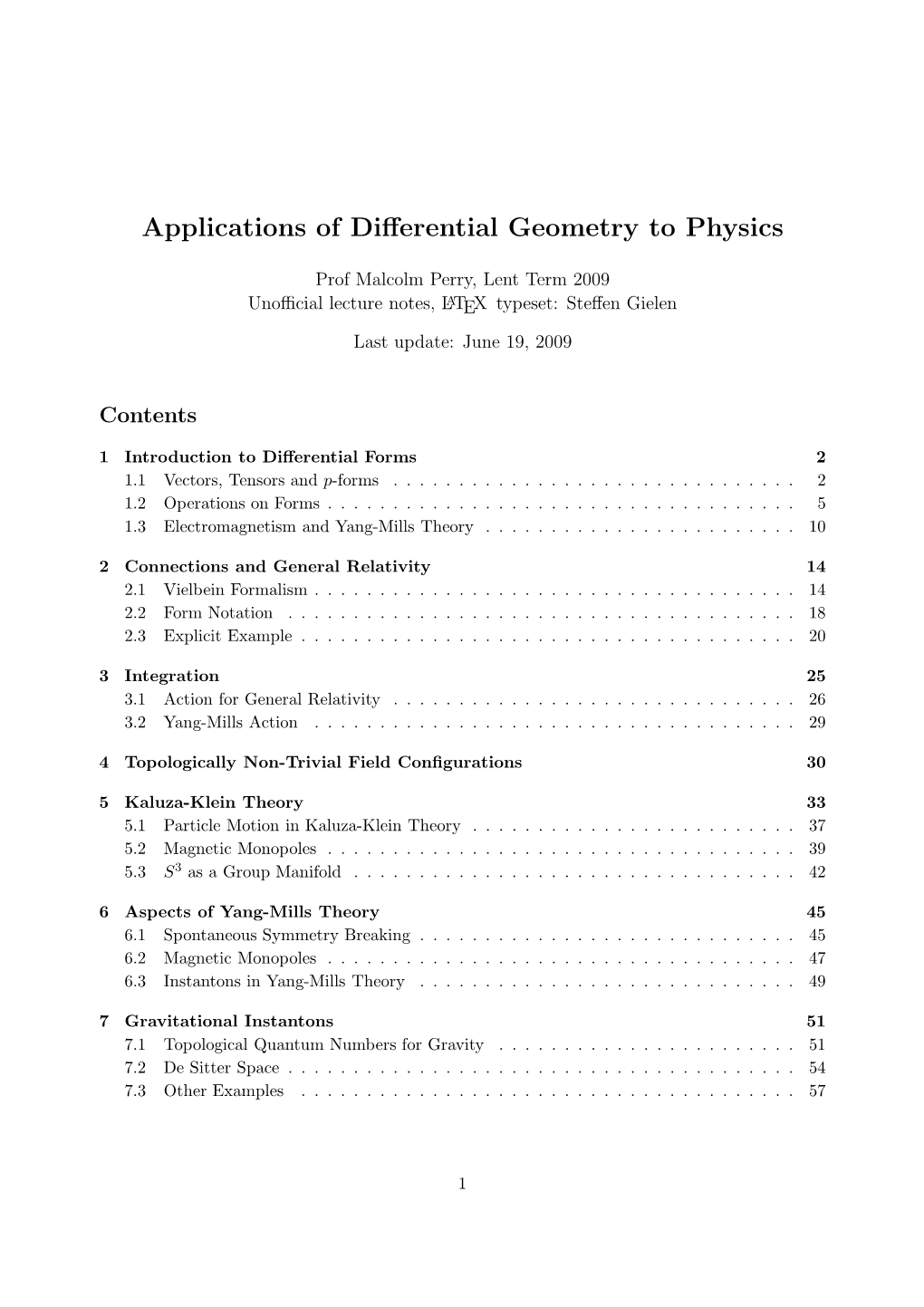 Applications of Differential Geometry to Physics