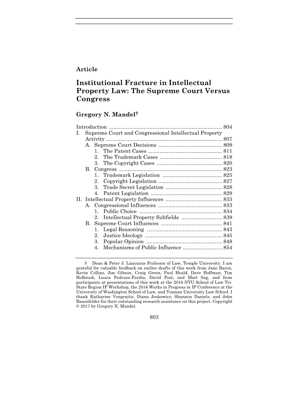 Institutional Fracture in Intellectual Property Law: the Supreme Court Versus Congress