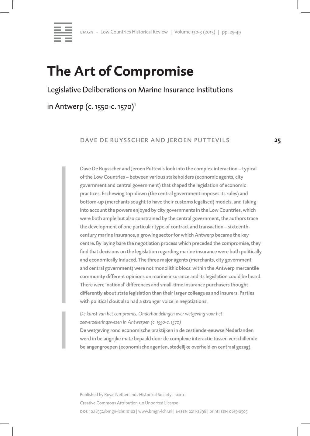 The Art of Compromise Legislative Deliberations on Marine Insurance Institutions in Antwerp (C