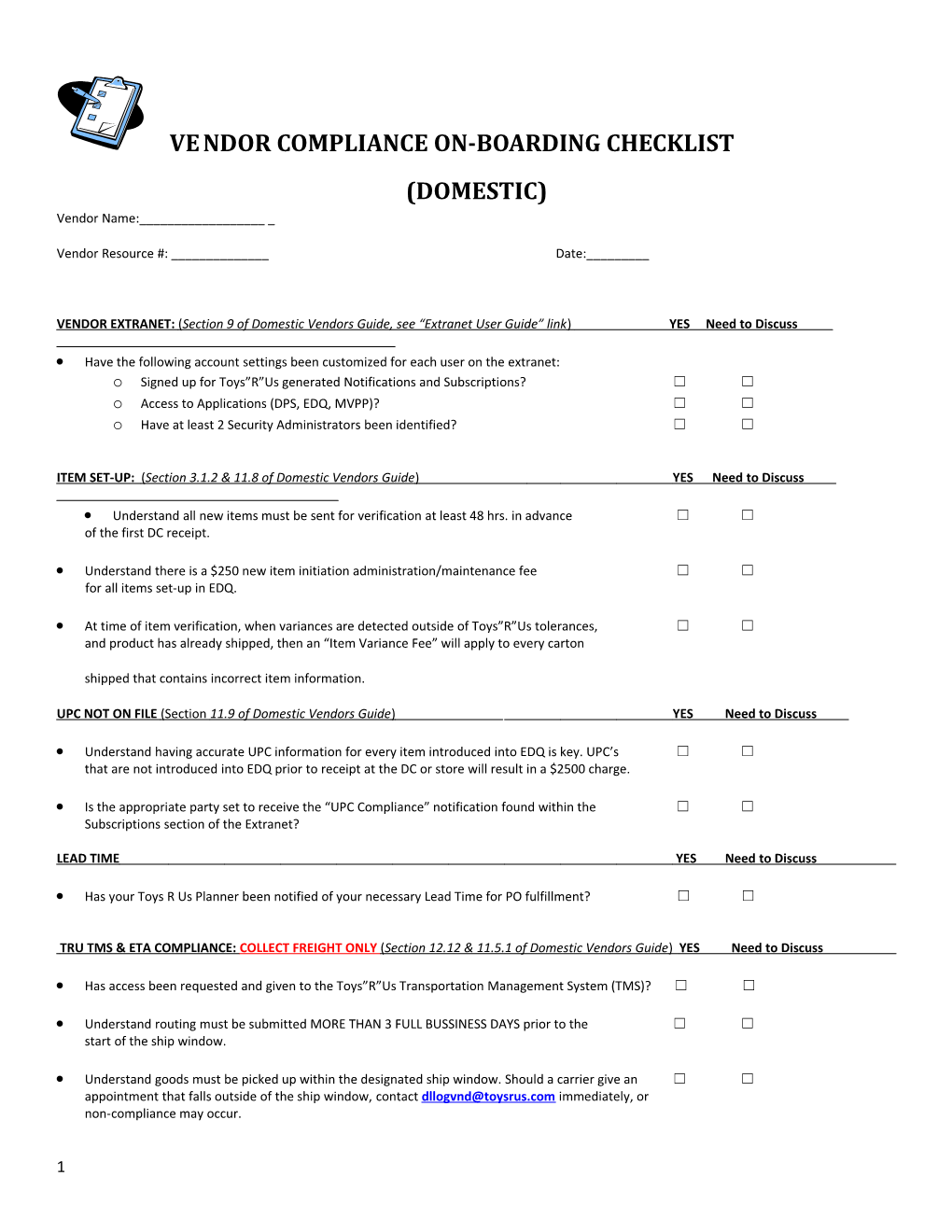 Ve Ndor Compliance On-Boarding Checklist