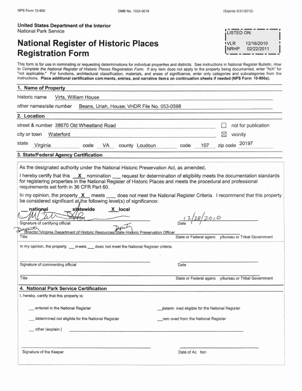 NPS Form 10 900 OMB No. 1024 0018