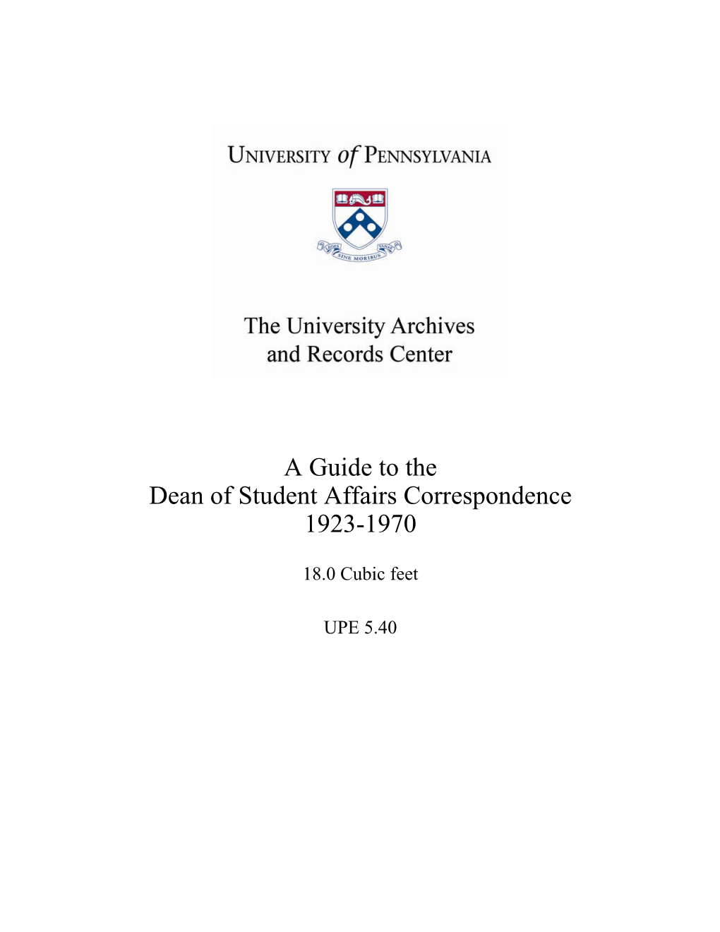 Guide, Dean of Student Affairs Correspondence (UPE 5.40)