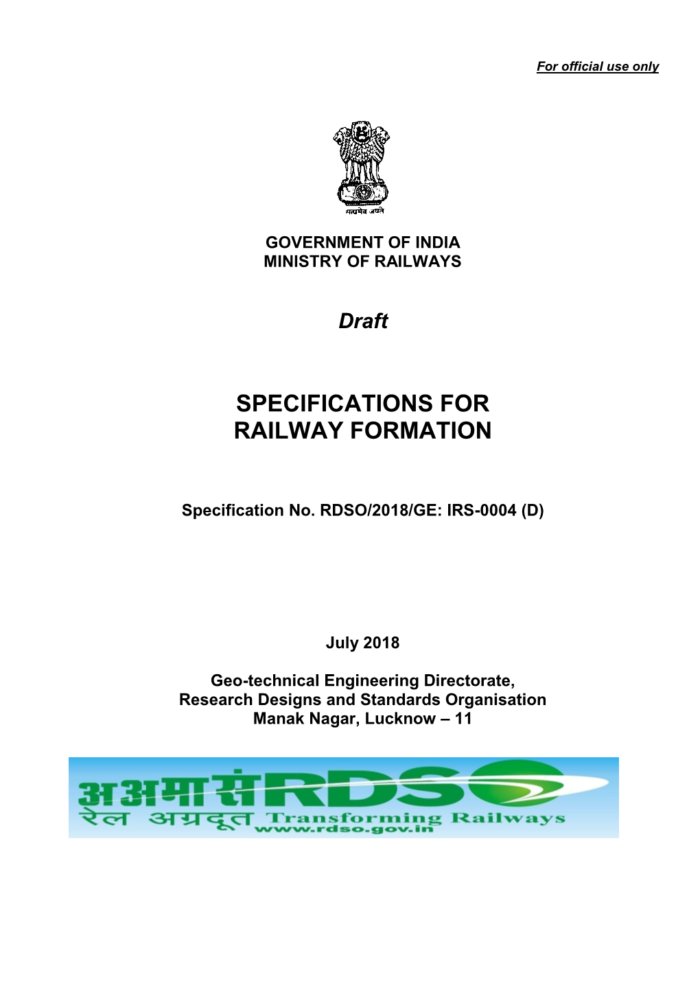 Specifications for Railway Formation