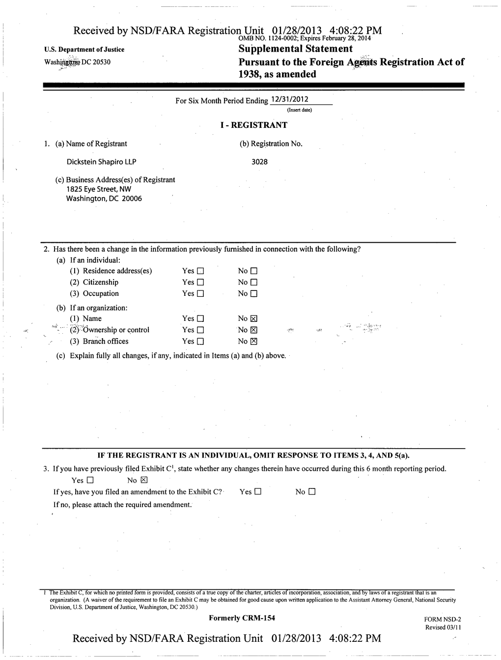 Received by NSD/FARA Registration Unit 01/28/2013 4:08:22 PM U.S