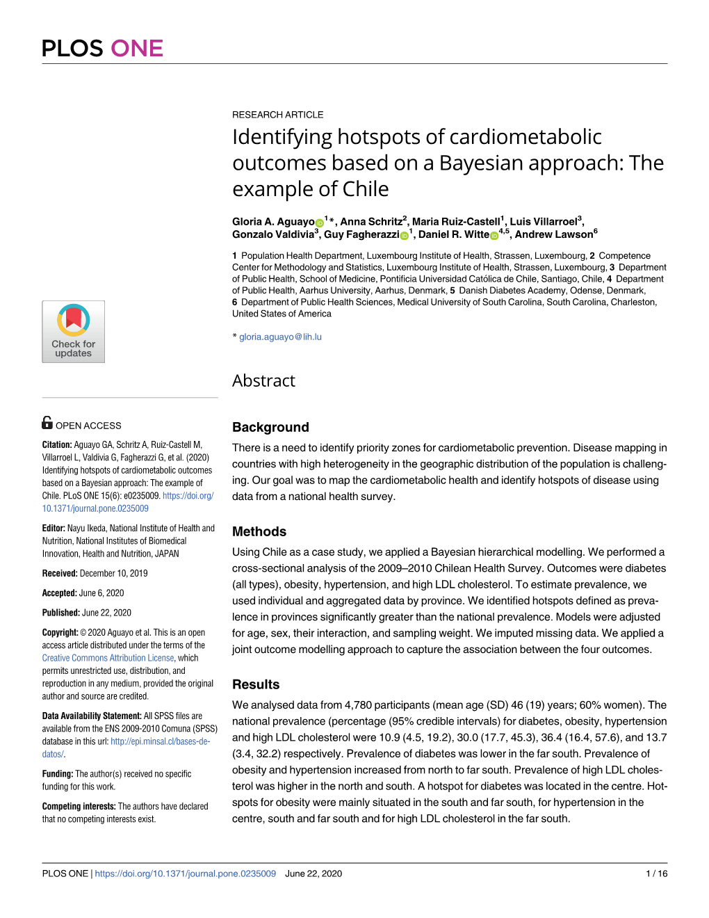 Identifying Hotspots of Cardiometabolic Outcomes Based on a Bayesian Approach: the Example of Chile