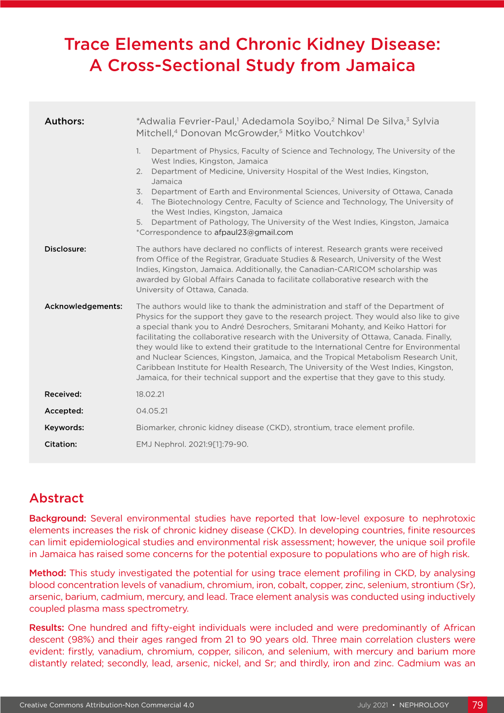 Trace Elements and Chronic Kidney Disease: a Cross-Sectional Study from Jamaica