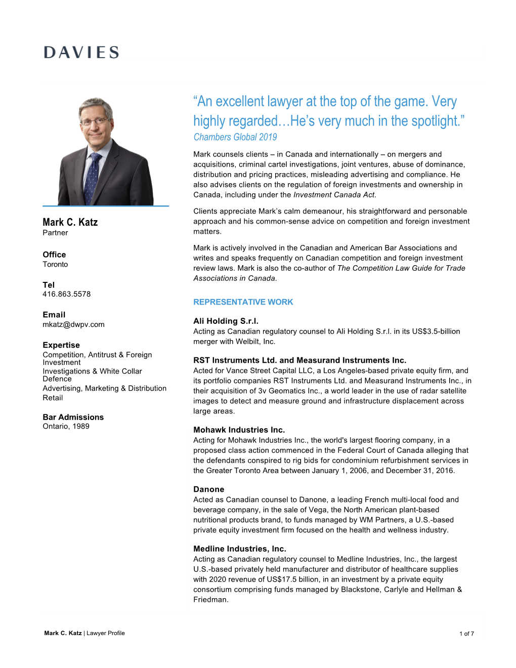 An Excellent Lawyer at the Top of the Game. Very Highly Regarded…He’S Very Much in the Spotlight.” Chambers Global 2019