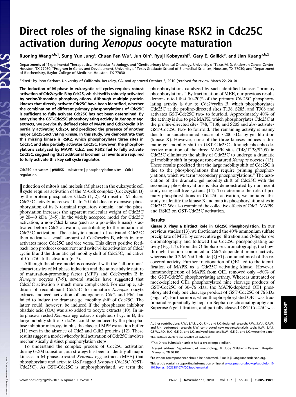 Direct Roles of the Signaling Kinase RSK2 in Cdc25c Activation During Xenopus Oocyte Maturation