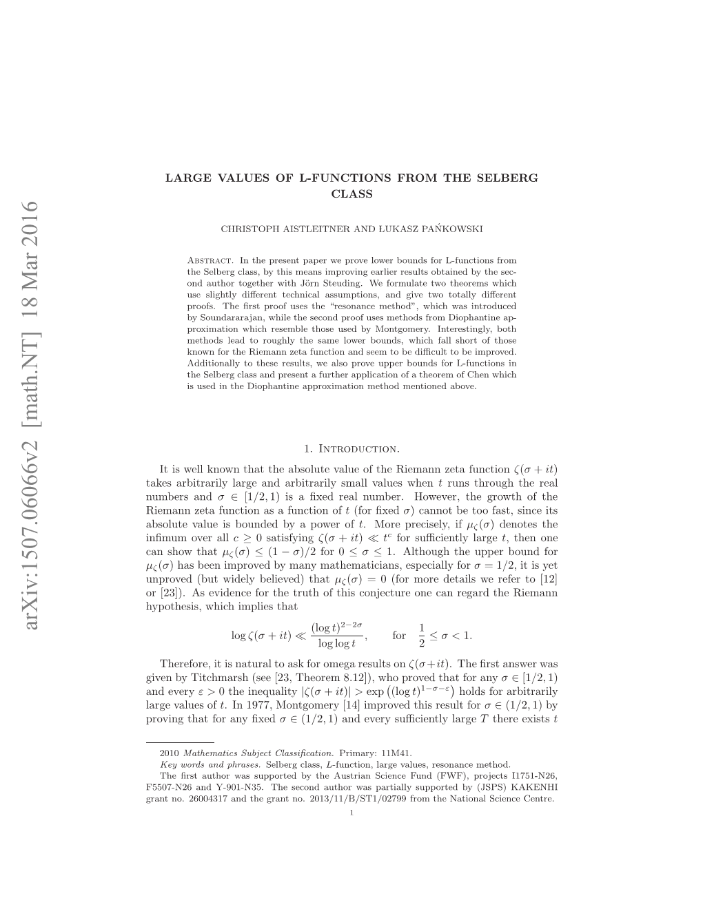 LARGE VALUES of L-FUNCTIONS from the SELBERG CLASS 3 Stronger Form