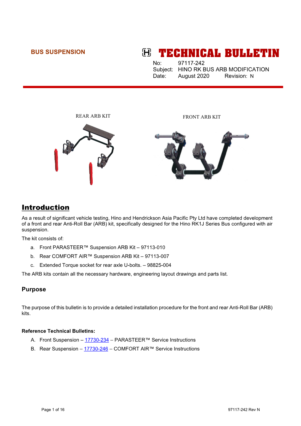 97117-242 Subject: HINO RK BUS ARB MODIFICATION Date: August 2020 Revision: N