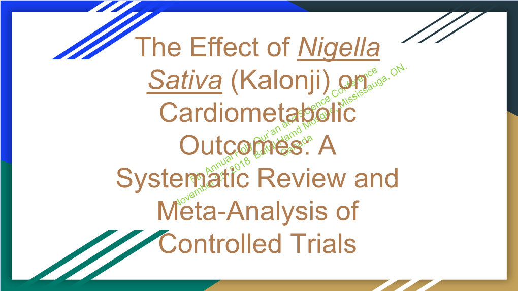 The Effect of Nigella Sativa (Kalonji)