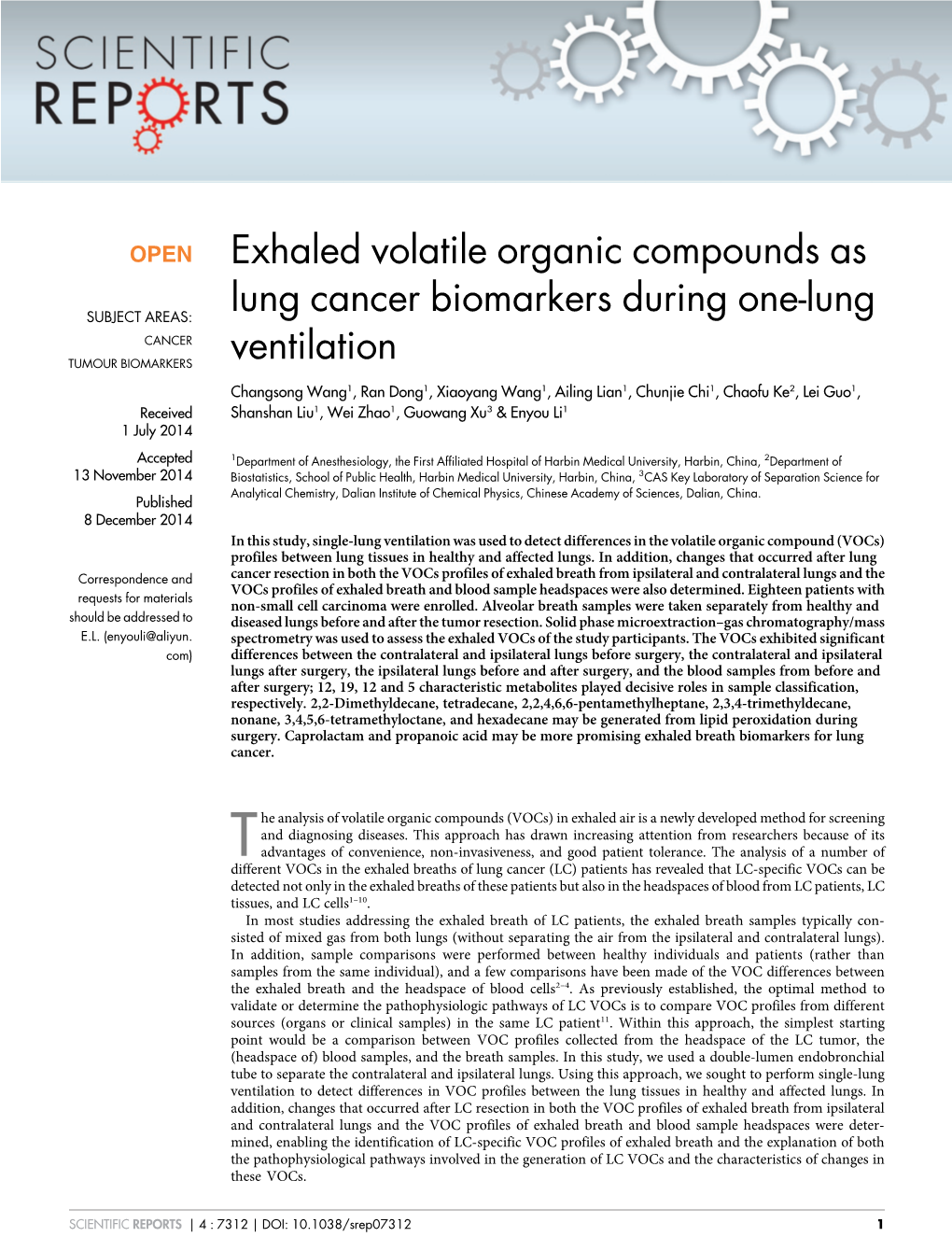 Exhaled Volatile Organic Compounds As Lung Cancer Biomarkers During